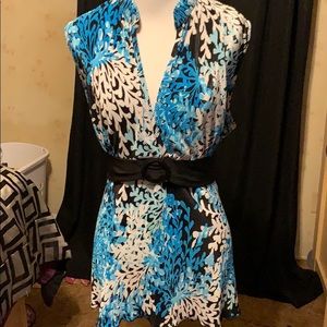 Cato XL Mandarin style collar Blouse in Blues